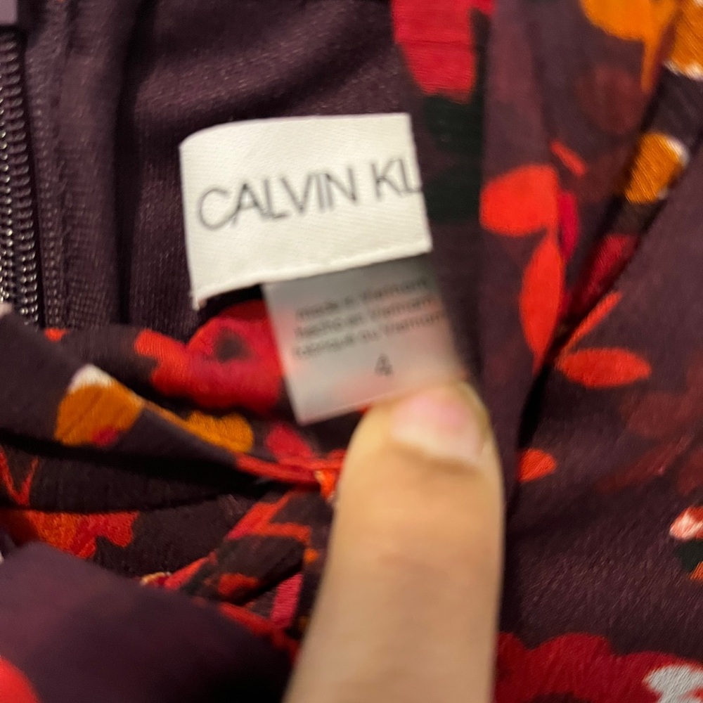 Calvin Klein Floral Tied Mockneck Mini Trapeze Dress Size 4 - Picture 2 of 5